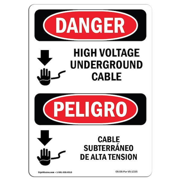 Safety Sign, OSHA, 24" Height, Rigid Plastic, High Voltage Underground Cable Spanish